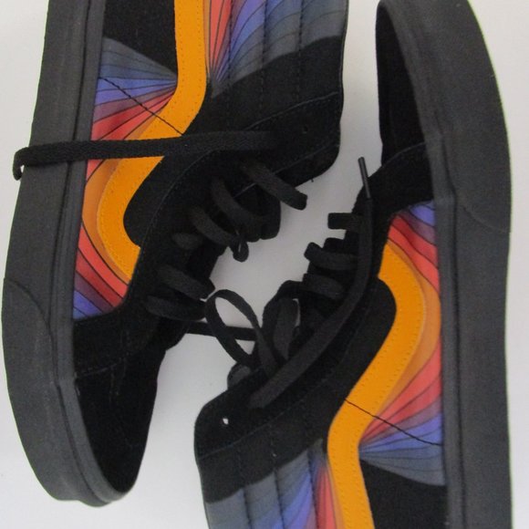 10M Womens Reissue Black Multi Suede Leather Hi Top Tennis Shoes SK8 Refract - Picture 3 of 10